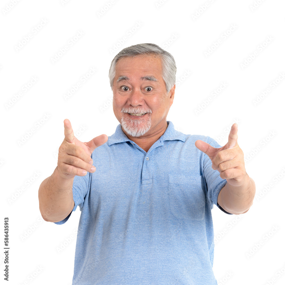 Portrait senior man feel happy isolated on white background - lifestyle senior male concept