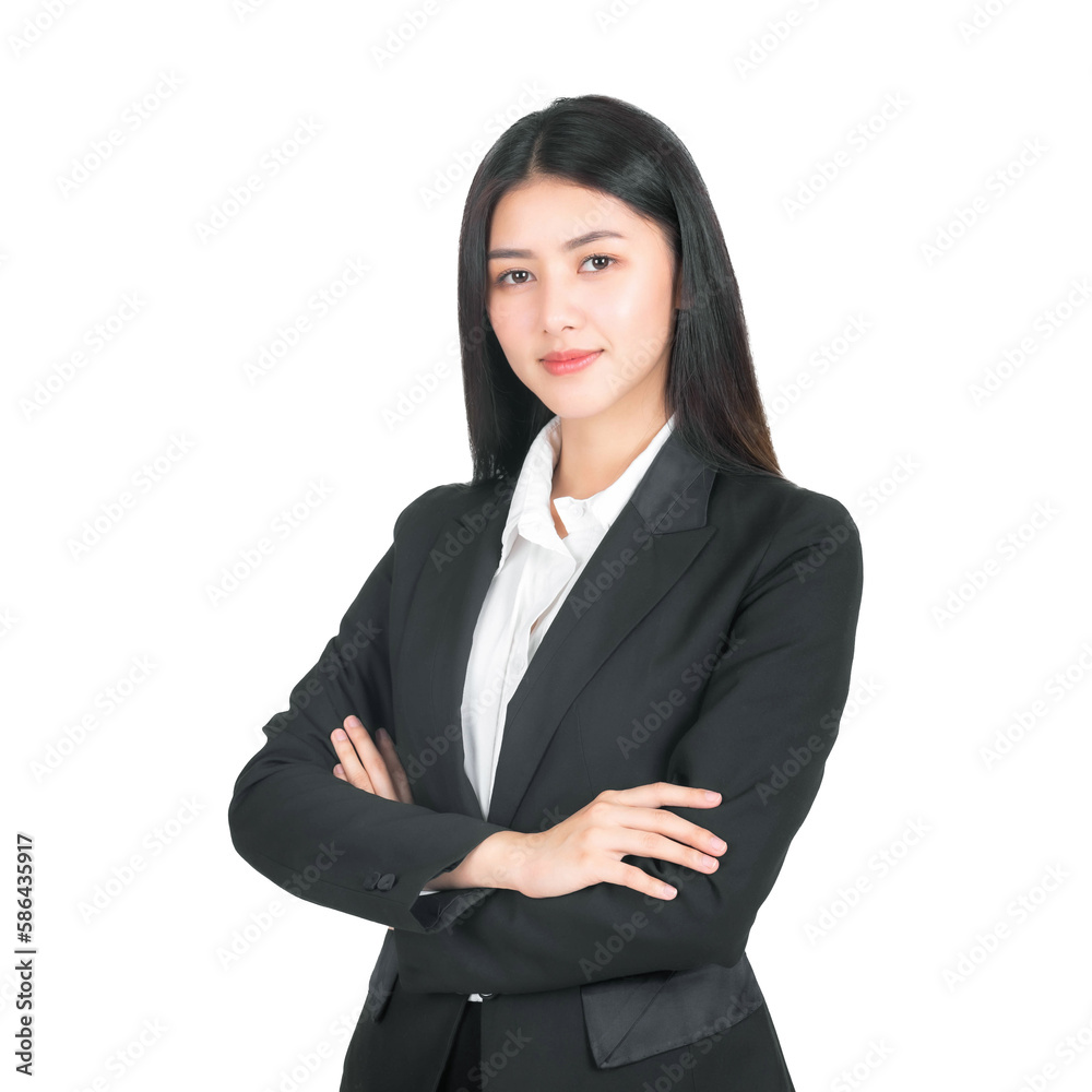 portrait of a business woman , beautiful Asian cute girl whit suit standing arms crossed isolated on white background with copy space , business people concept. portrait of a business woman , beautiful Asian cute girl whit suit standing arms crossed isolated on white background with copy space , business people concept.