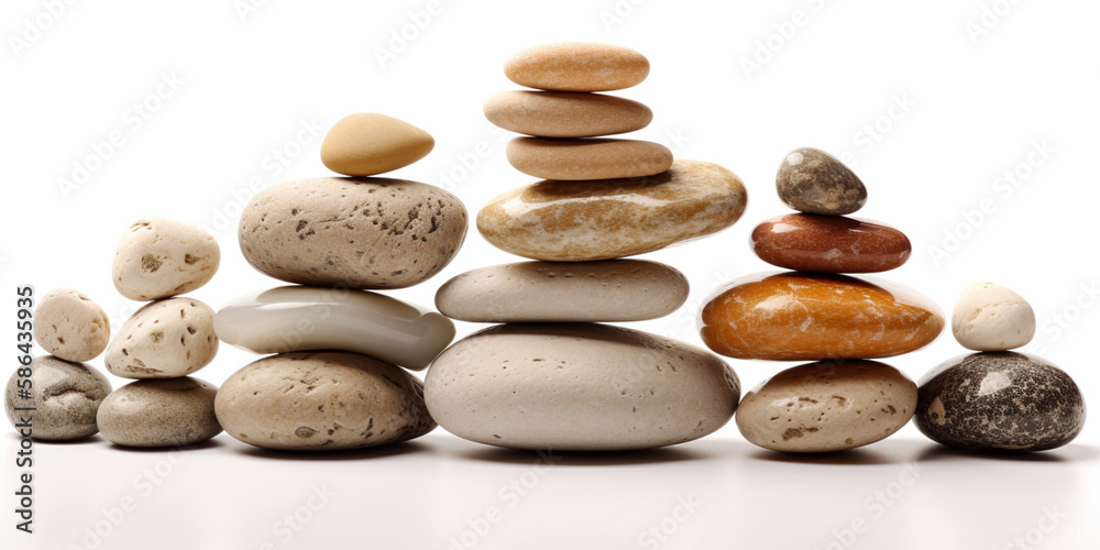 Balancing stones on white background Generative AI Balancing stones on white background Generative AI