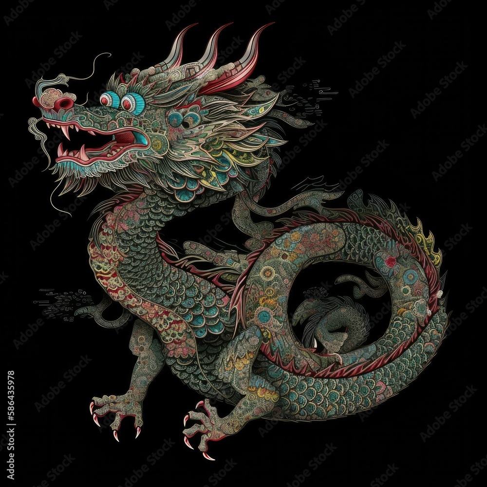 chinese dragon statue on the wall , ai generated