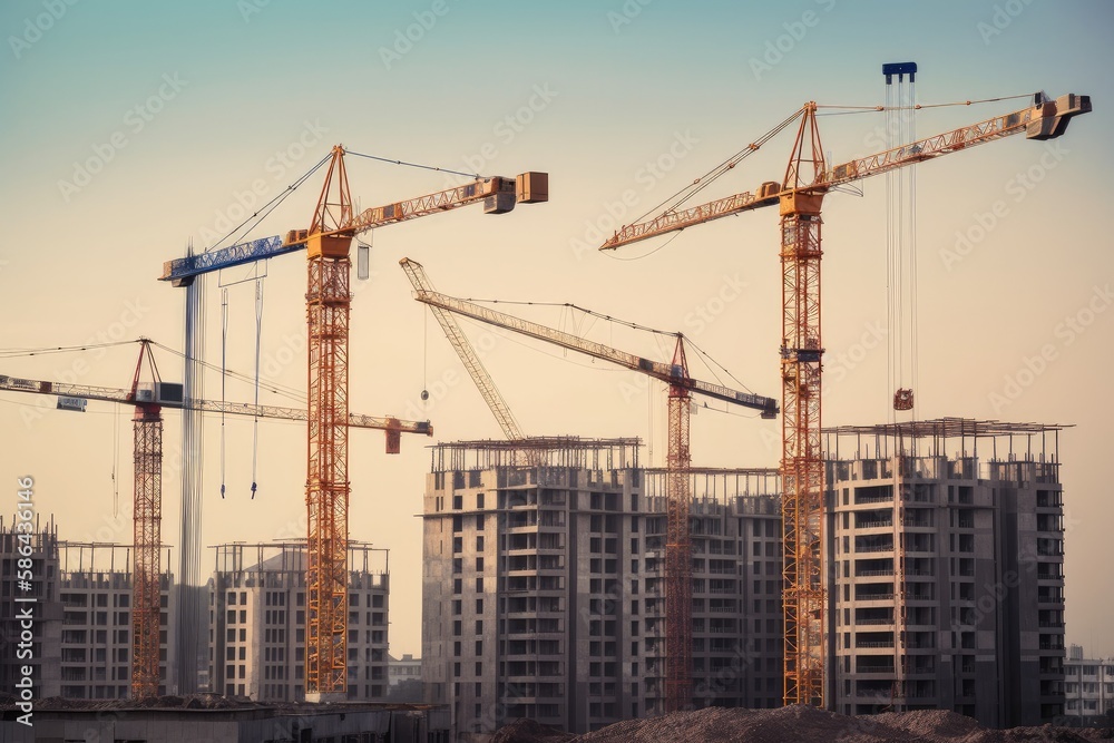 construction site with crane , ai 