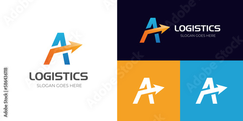 Letter A arrow logo design, modern alphabet A brand logo for logistics, delivery express business logo symbol