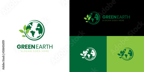 nature globe and earth leaf logo icon design, Planet Earth with plant graphic element, symbol, sign for green Earth Day concept logo template