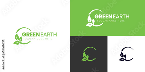 nature globe and earth leaf logo icon design, circle Earth with plant graphic element, symbol, sign for green Earth Day concept logo template