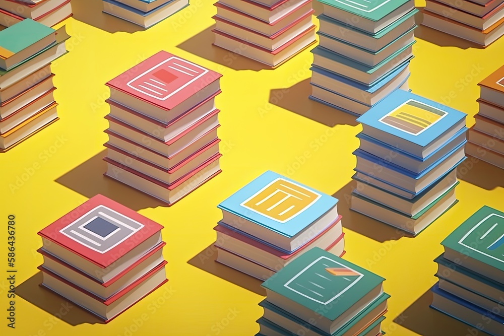 A minimalistic group of books on a yellow background Ai generative. A minimalistic group of books on a yellow background Ai generative.