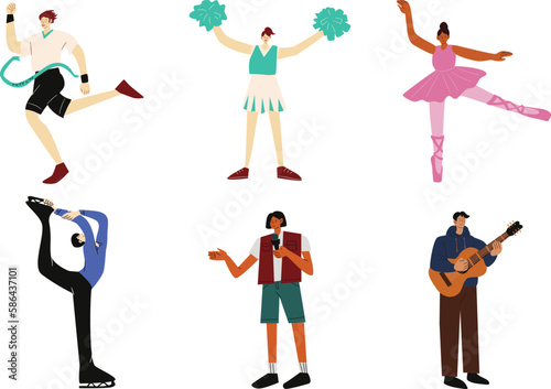 Dancing people set. Male and female characters. Flat vector illustration.
