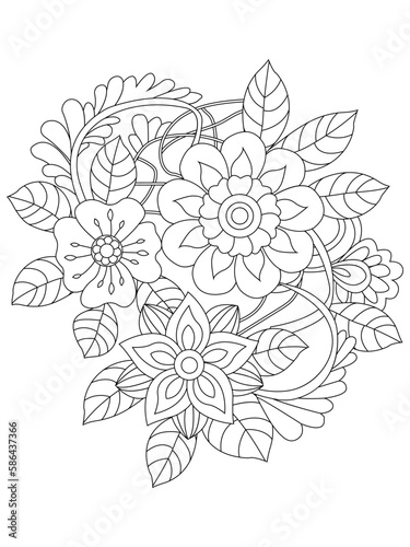 Vector coloring book for adults. Summer wild meadow flowers. Vector isolated elements