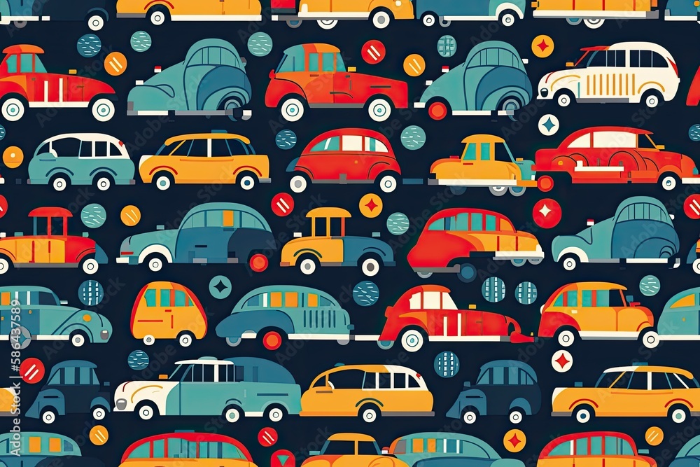 colorful lineup of cars parked in a row. Generative AI