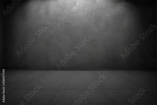 Dark black grungy empty room cement concrete floor and wall abstract texture background  Generative AI
