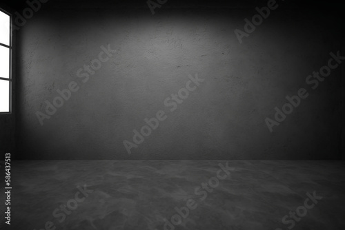 Dark black grungy empty room cement concrete floor and wall abstract texture background, Generative AI