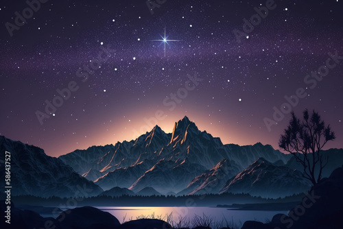 the wonderful composition of the night sky on a background mountain, Generative AI