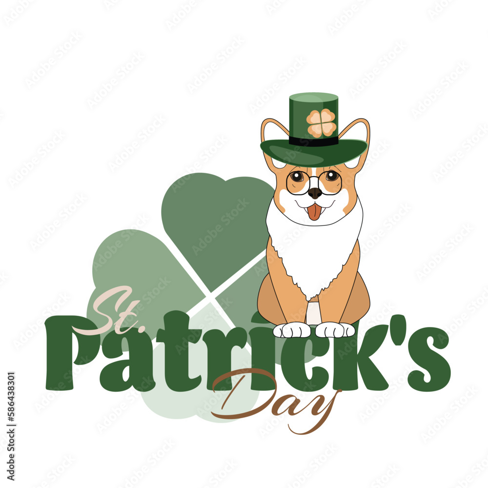 Saint Patrick's Day. A Corgi puppy in a green hat Saint Patrick's Day. A Corgi puppy in a green hat