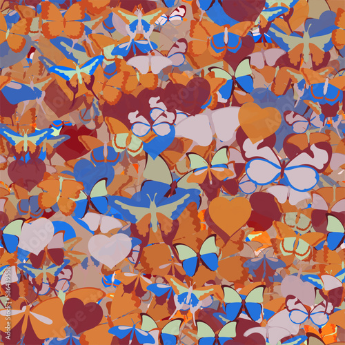 Background pattern abstract design texture. Seamless. Theme is about Pipevine, Monarch, repeat, exotic, romance, various, vector, art, Red Admiral, love, drawing, decoration, spring, delicate