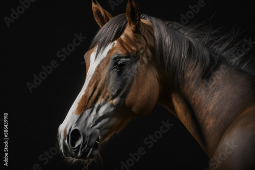 Beautiful black horse portrait on black background © erika8213