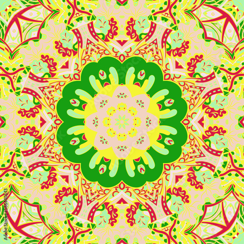 Seamless tile texture. Tracery mehndi design image. Ethnic doodle art. Curved doodling picture. Vector