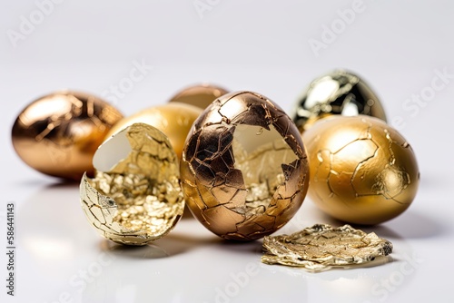 collection of metallic eggs on a plain background. Generative AI