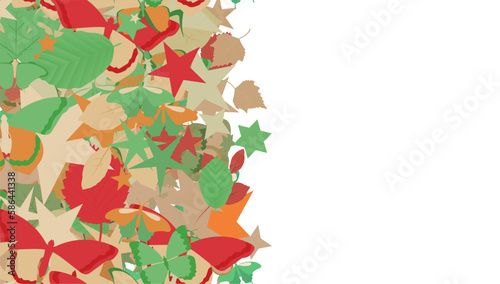 Background pattern abstract design texture. Vertical seamless stripe. Border frame, transparent background. Theme is about shapes, stars, redbud, silhouette, decoration, wild, garden, seasons