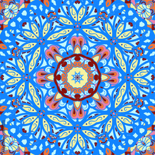 Seamless tile texture. Tracery mehndi design image. Ethnic doodle art. Curved doodling picture. Vector