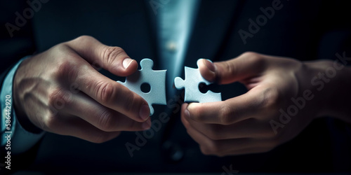 men connect two puzzle pieces concept of business solution solving a problem Generative AI
