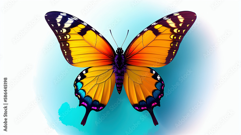 vivid illustration of a butterfly with colorful wings on white isolated background, generative AI vivid illustration of a butterfly with colorful wings on white isolated background, generative AI