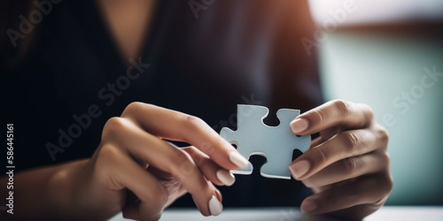woman connect two puzzle pieces concept of business solution solving a problem Generative AI