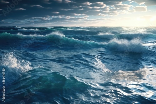 turbulent ocean with crashing waves. Generative AI © AkuAku