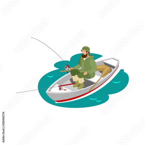 Isometric Fisherman Illustration