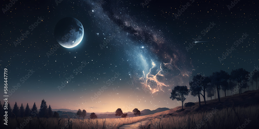 Naklejka premium sky with moon and stars