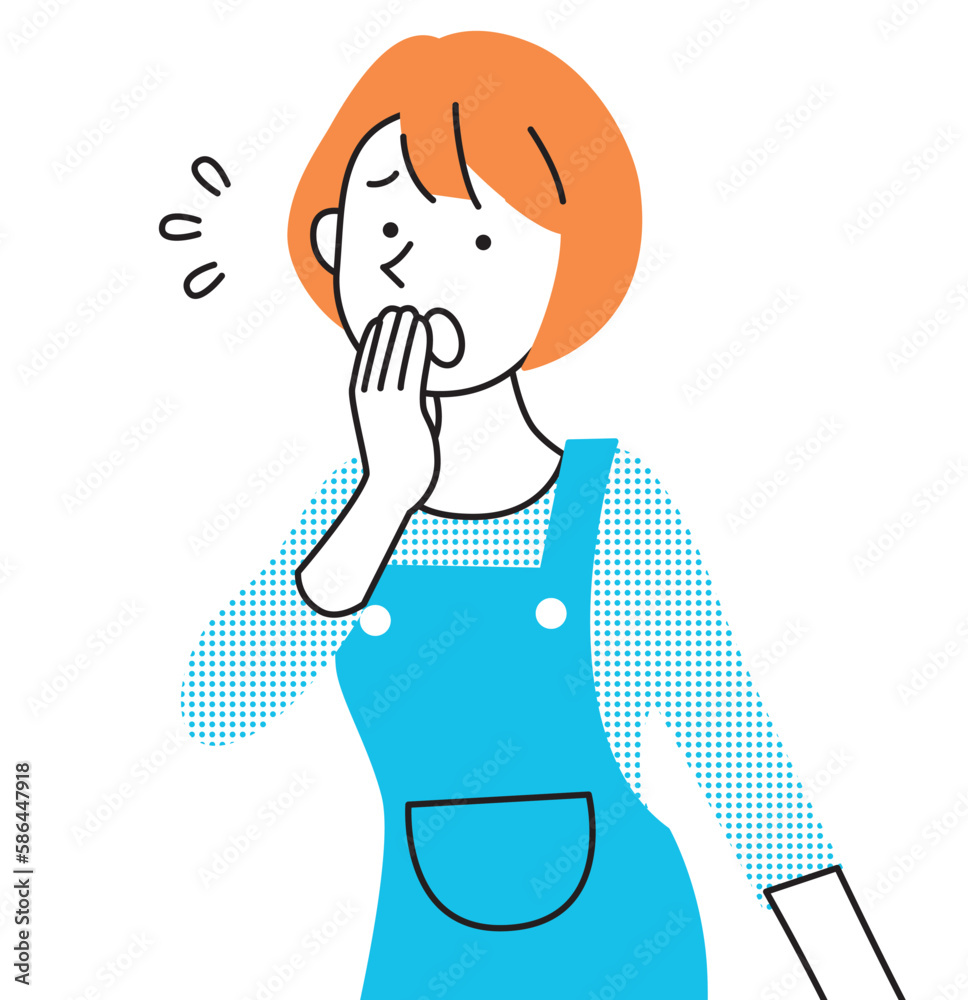 慌てて困っているエプロン姿の若い女性