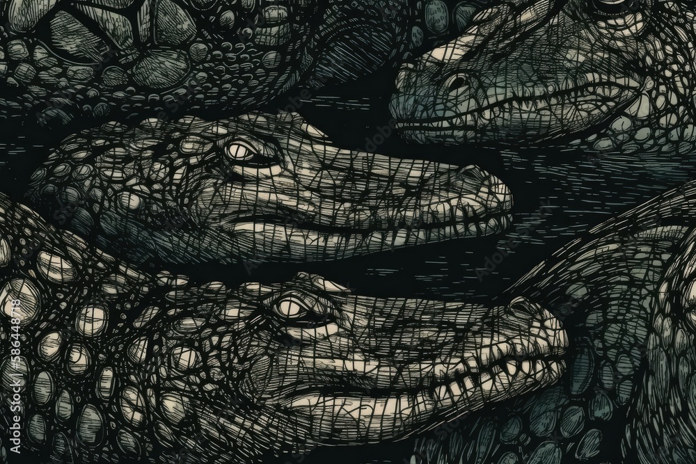 group of alligators in a monochromatic style. Generative AI group of alligators in a monochromatic style. Generative AI