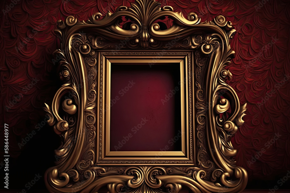 noble large golden picture frame with beautiful decorations, the frame