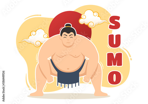 Sumo Wrestler Illustration with Fighting Japanese Traditional Martial Art and Sport Activity in Flat Cartoon Hand Drawn Landing Page Templates