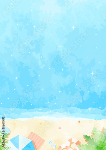 可愛い手描きの海と砂浜の風景イラスト