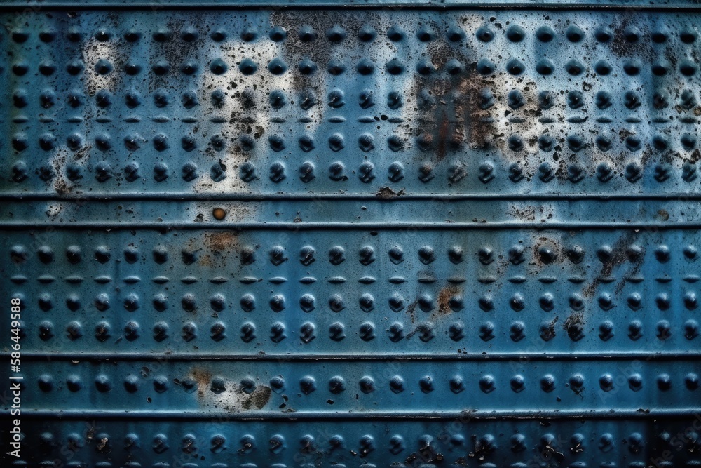 textured metal surface with visible rivets. Generative AI