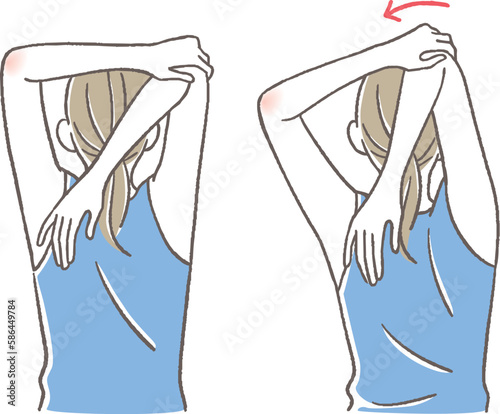 肩甲骨のストレッチをする女性のイラスト