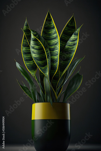 beautiful ceramic flower pot in it a green houseplant created with Generative AI technology