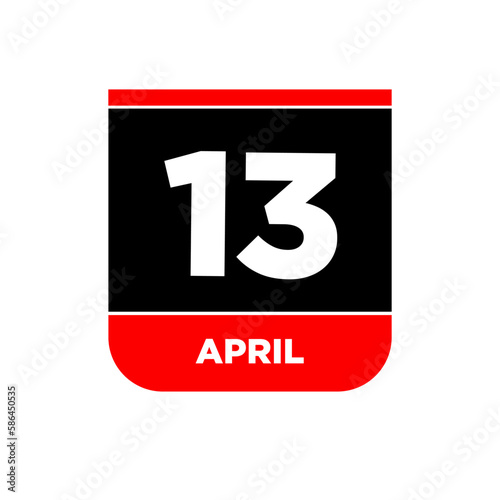 13th April vector icon. 13 April calendar.