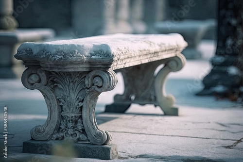 a beautiful white stone park bench created with Generative AI technology