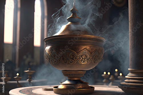 golden container for incense very beautifully decorated created with Generative AI technology