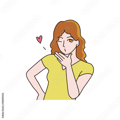 投げキッス　女性　ハート