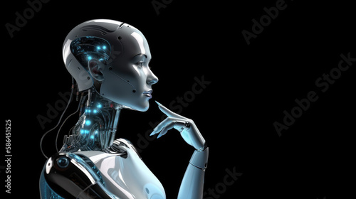 Futuristic AI woman robot. Generative AI © piai