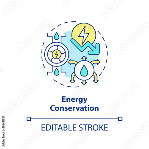 Energy conservation concept icon. Aqua consumption efficiency. Water protection aim abstract idea thin line illustration. Isolated outline drawing. Editable stroke. Arial, Myriad Pro-Bold fonts used