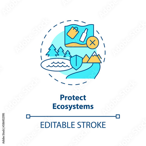 Protect ecosystems concept icon. Restore natural areas. Clean water and sanitation abstract idea thin line illustration. Isolated outline drawing. Editable stroke. Arial, Myriad Pro-Bold fonts used