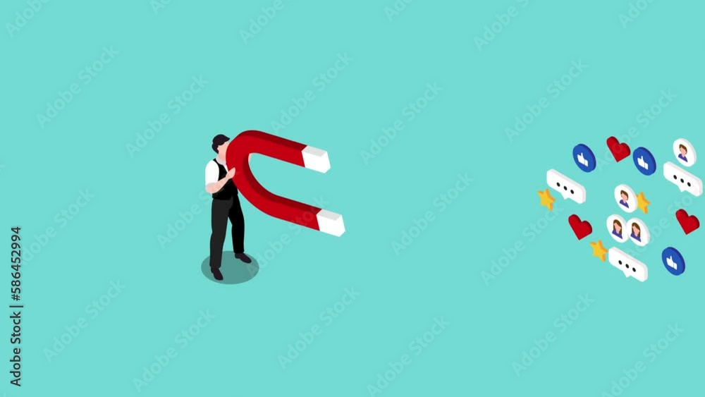Social media marketing - man with magnet and social media icon Social media marketing - man with magnet and social media icon