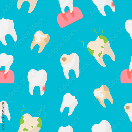 Unhealthy teeth, seamless pattern. The concept of teeth health and hygiene, vector illustration.