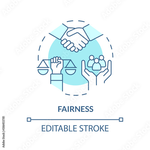 Fairness blue concept icon. Equality for everybody. Law and justice idea abstract idea thin line illustration. Isolated outline drawing. Editable stroke. Arial, Myriad Pro-Bold fonts used