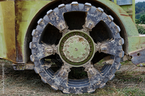 A large piece of earth moving equipment's wheel