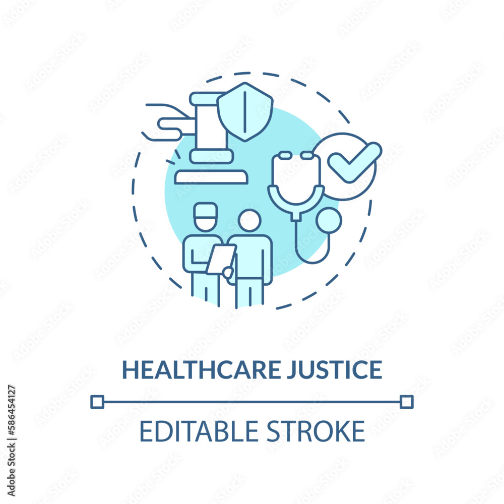 Healthcare justice blue concept icon. Medical service access. Social justice example abstract idea thin line illustration. Isolated outline drawing. Editable stroke. Arial, Myriad Pro-Bold fonts used Healthcare justice blue concept icon. Medical service access. Social justice example abstract idea thin line illustration. Isolated outline drawing. Editable stroke. Arial, Myriad Pro-Bold fonts used