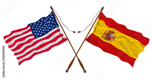 National flag  of España and United States of America. Background for designers