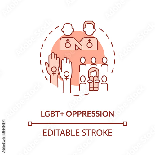 LGBT oppression red concept icon. Discrimination of minorities. Social injustice abstract idea thin line illustration. Isolated outline drawing. Editable stroke. Arial, Myriad Pro-Bold fonts used